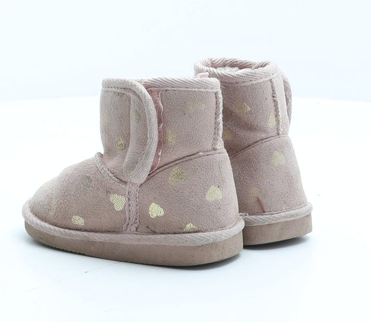 Preworn Girls Pink Geometric Synthetic Shearling Style Boot UK 5 22 - Stars