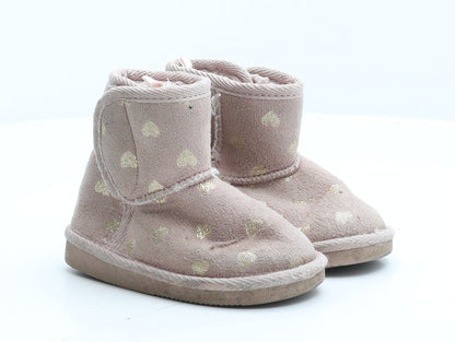 Preworn Girls Pink Geometric Synthetic Shearling Style Boot UK 5 22 - Stars