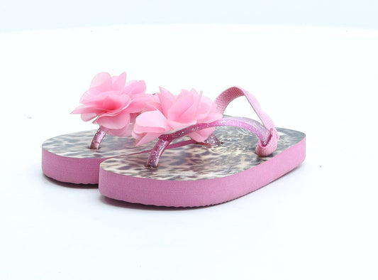 Preworn Girls Pink Synthetic Flip-Flop Sandal UK 5 - Flower Detail