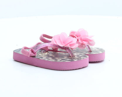 Preworn Girls Pink Synthetic Flip-Flop Sandal UK 5 - Flower Detail