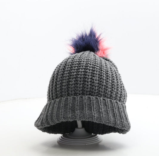 Primark Womens Grey Colourblock Acrylic Bobble Hat One Size