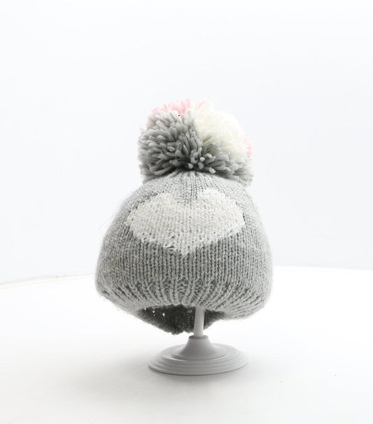 George Girls Grey Acrylic Bobble Hat One Size - Heart Detail