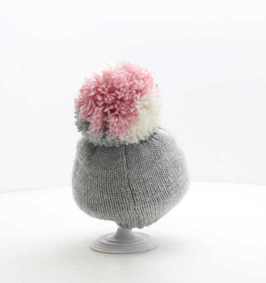 George Girls Grey Acrylic Bobble Hat One Size - Heart Detail