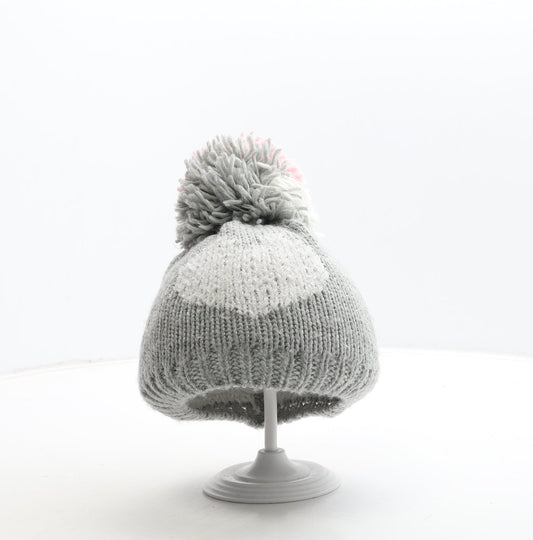 George Girls Grey Acrylic Bobble Hat One Size - Heart Detail