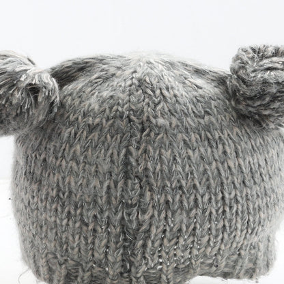 Preworn Girls Grey Acrylic Bobble Hat One Size - Owl Detail