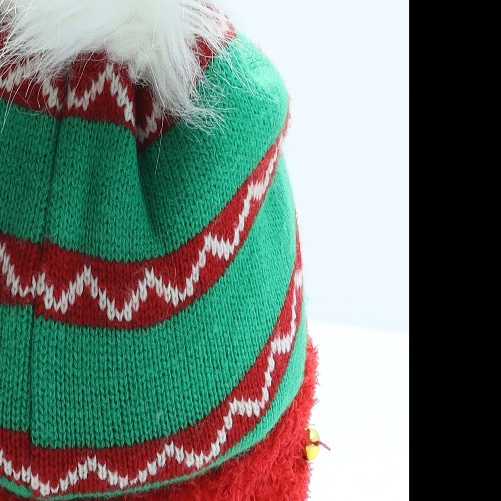 George Girls Multicoloured Fair Isle Acrylic Bobble Hat One Size - Christmas