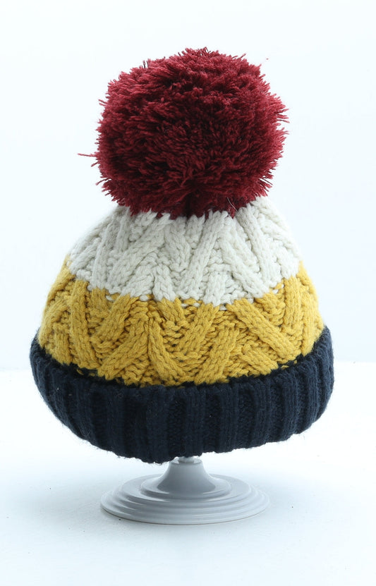 F&F Boys Multicoloured Striped Acrylic Bobble Hat One Size