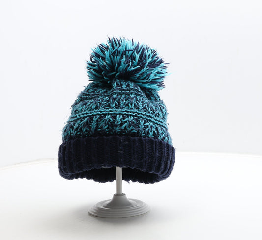 George Boys Blue Geometric Acrylic Bobble Hat Size S