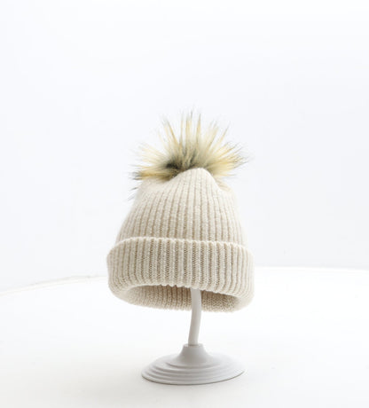 Primark Girls Beige Acrylic Bobble Hat One Size