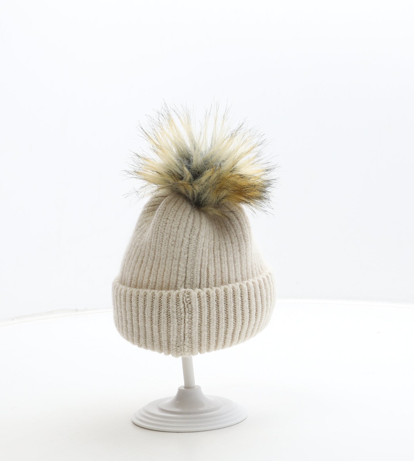 Primark Girls Beige Acrylic Bobble Hat One Size