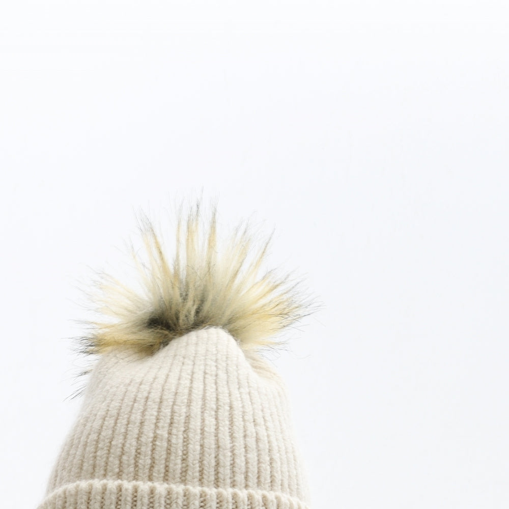Primark Girls Beige Acrylic Bobble Hat One Size
