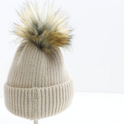 Primark Girls Beige Acrylic Bobble Hat One Size