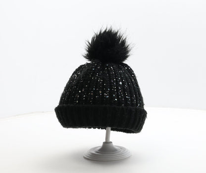 F&F Girls Black Acrylic Bobble Hat Size S