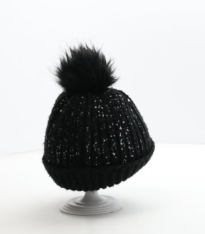 F&F Girls Black Acrylic Bobble Hat Size S