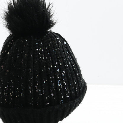 F&F Girls Black Acrylic Bobble Hat Size S