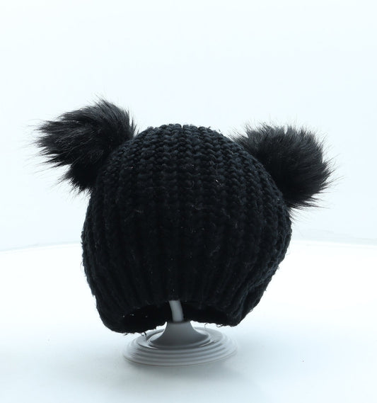 Atmosphere Girls Black Acrylic Bobble Hat One Size - Pom Pom