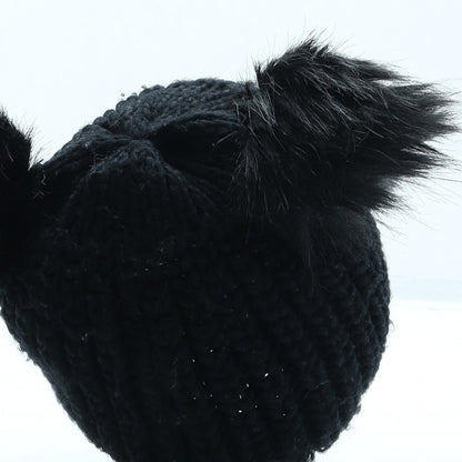 Atmosphere Girls Black Acrylic Bobble Hat One Size - Pom Pom