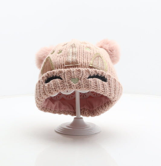 George Girls Pink Acrylic Bobble Hat One Size - Unicorn design