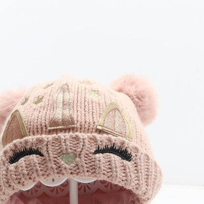 George Girls Pink Acrylic Bobble Hat One Size - Unicorn design