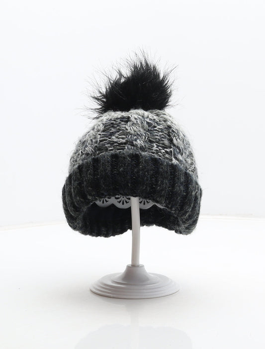 Primark Boys Grey Colourblock Acrylic Bobble Hat Size S