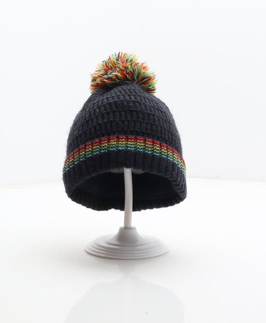 F&F Boys Blue Striped Acrylic Bobble Hat Size XS