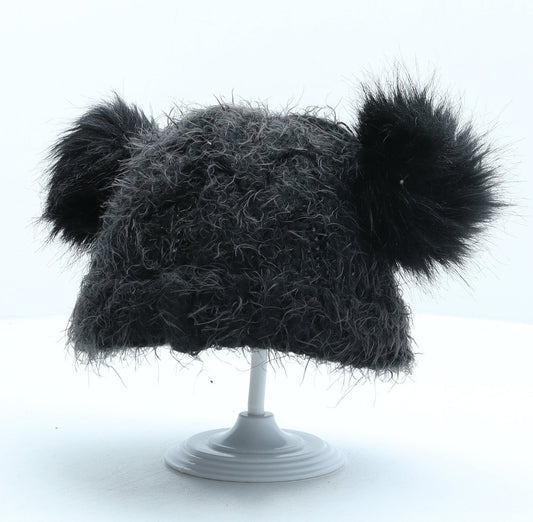 Preworn Girls Black Acrylic Bobble Hat One Size