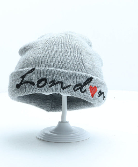 Primark Girls Grey Acrylic Beanie Size M - London