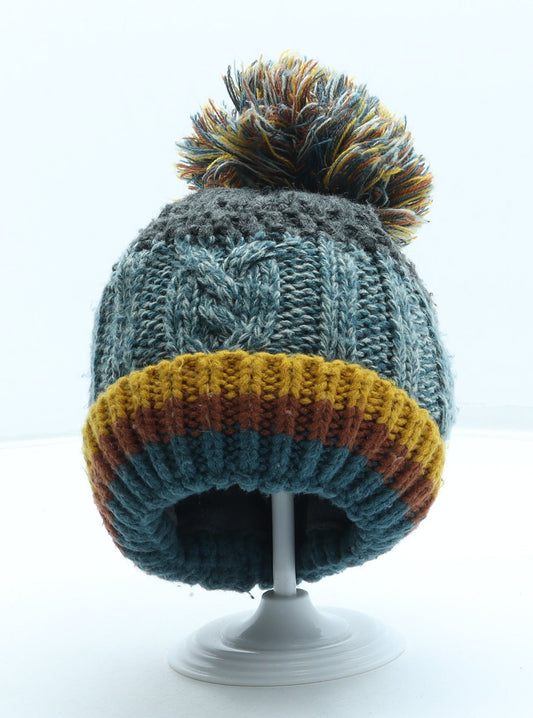George Boys Green Striped Acrylic Bobble Hat One Size - Pom Pom