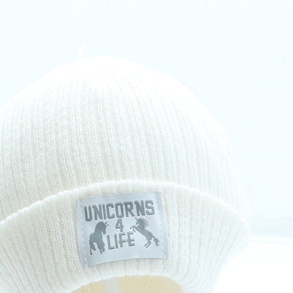 F&F Girls Ivory Acrylic Beanie One Size - Unicorn