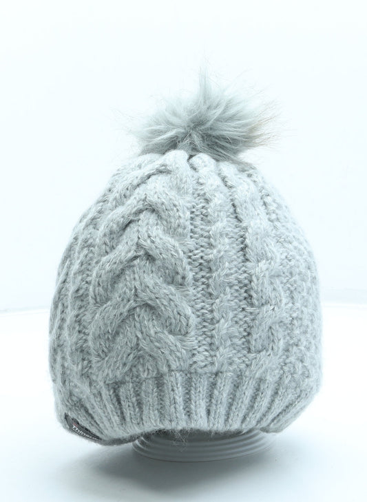 George Womens Grey Acrylic Bobble Hat One Size - Pom Pom