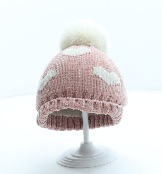 George Girls Pink Geometric Polyester Bobble Hat One Size - Hearts