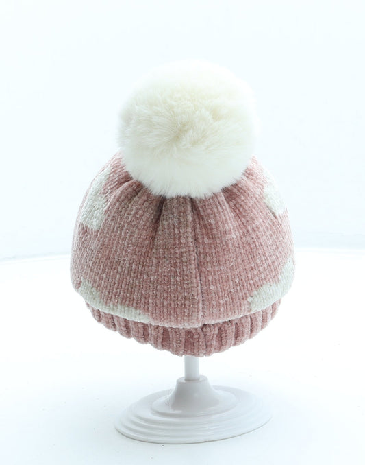 George Girls Pink Geometric Polyester Bobble Hat One Size - Hearts