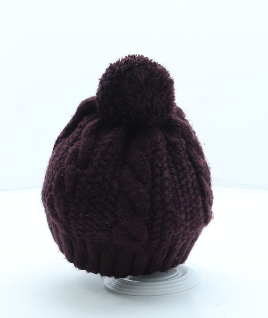 F&F Womens Red Acrylic Bobble Hat One Size - Pom Pom