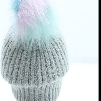 F&F Girls Grey Acrylic Bobble Hat One Size - Pom Pom