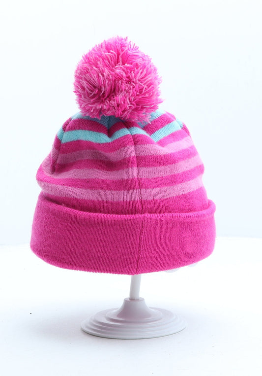 George Girls Pink Striped Acrylic Bobble Hat One Size - Minions