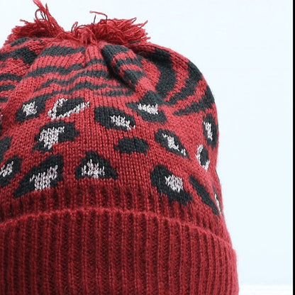 George Girls Red Animal Print Acrylic Bobble Hat One Size - Leopard print