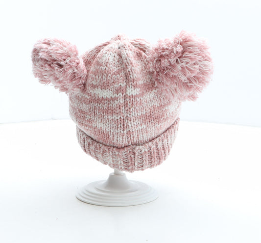 F&F Girls Pink Acrylic Bobble Hat One Size - Teddy Bear