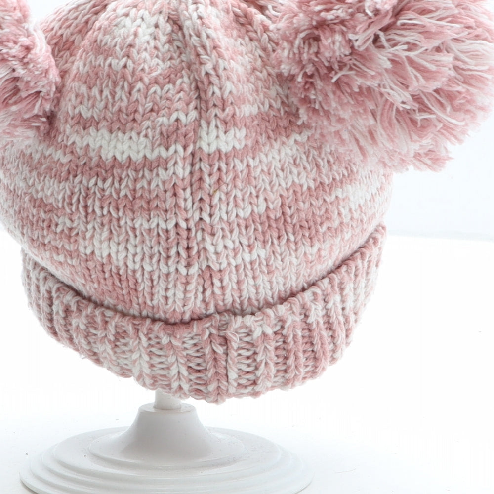 F&F Girls Pink Acrylic Bobble Hat One Size - Teddy Bear