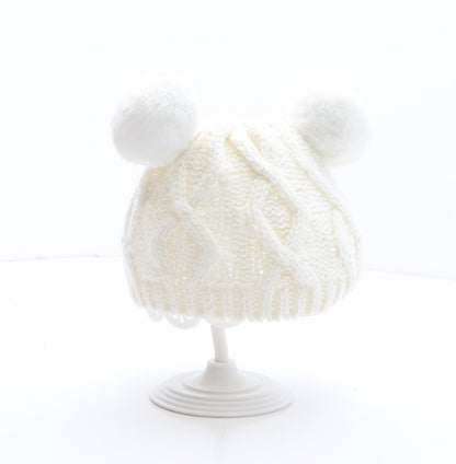 George Girls White Acrylic Bobble Hat One Size