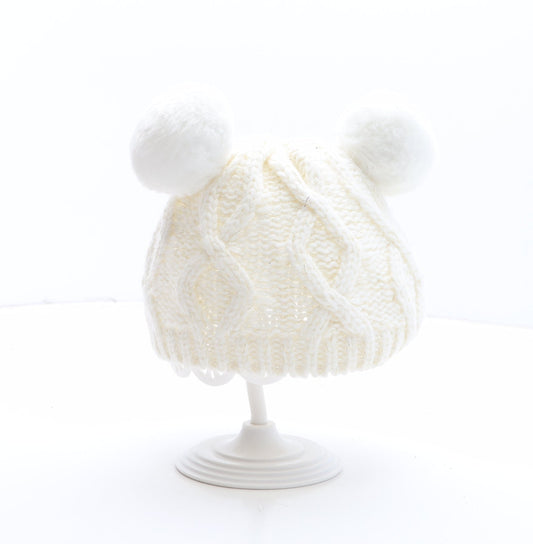 George Girls White Acrylic Bobble Hat One Size