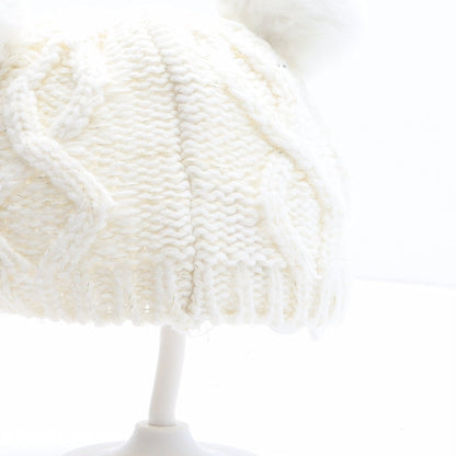 George Girls White Acrylic Bobble Hat One Size