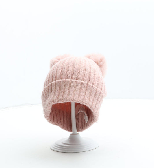 Primark Girls Pink Acrylic Bobble Hat Size S