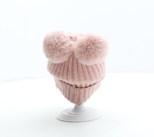 Primark Girls Pink Acrylic Bobble Hat Size S