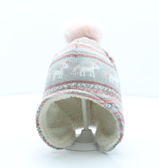 George Girls Grey Acrylic Bonnet One Size - Pom Pom
