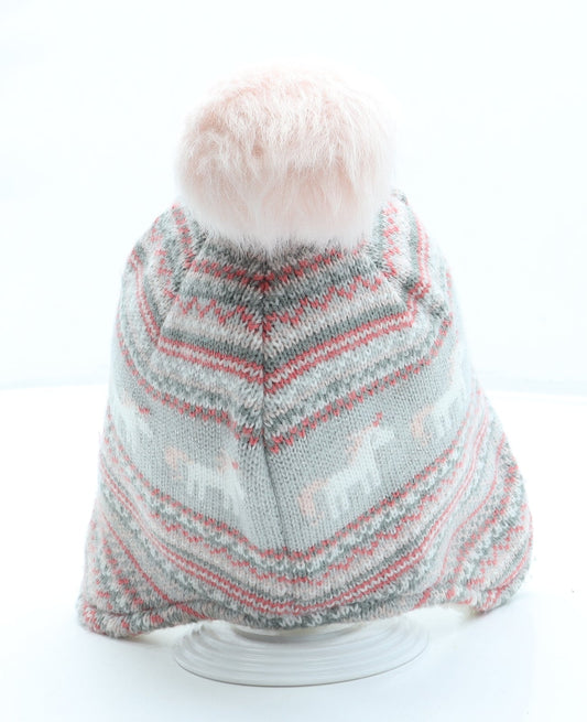 George Girls Grey Acrylic Bonnet One Size - Pom Pom