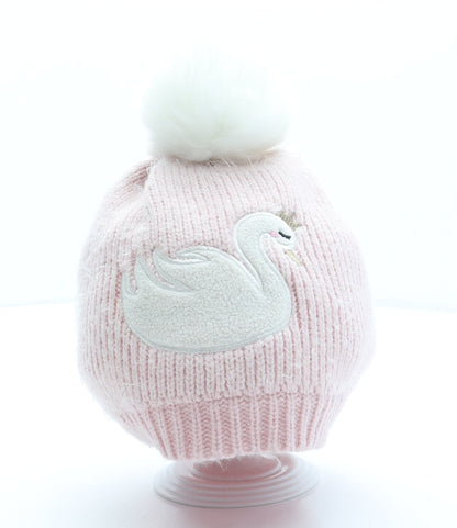 George Girls Pink Acrylic Bobble Hat One Size - Swan