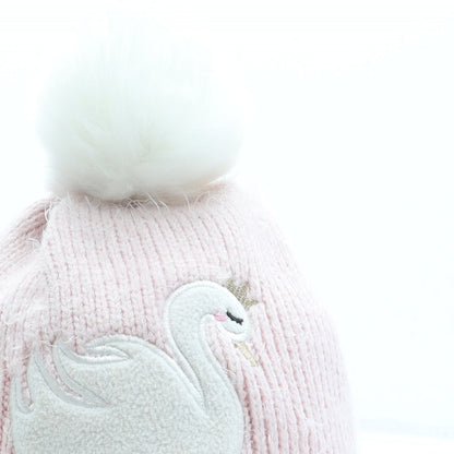 George Girls Pink Acrylic Bobble Hat One Size - Swan