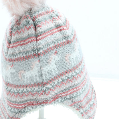 George Girls Grey Fair Isle Acrylic Bonnet One Size - Pom Pom