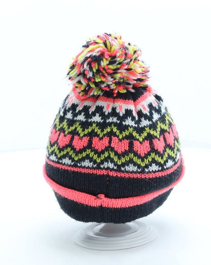F&F Girls Multicoloured Fair Isle Acrylic Bobble Hat One Size - Pom Pom