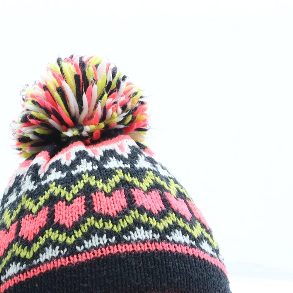 F&F Girls Multicoloured Fair Isle Acrylic Bobble Hat One Size - Pom Pom